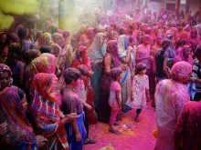 Holi, the festival of color, celebrated in Hyderabad, Telangana, India, in 2014. 
