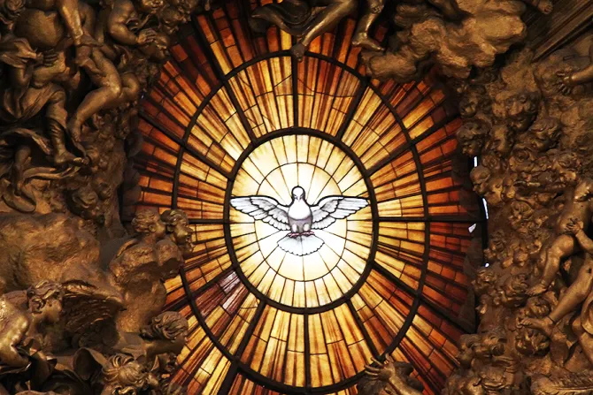 Holy Spirit stained glass in St Peters Basilica Credit Alexey Gotovskyi CNA