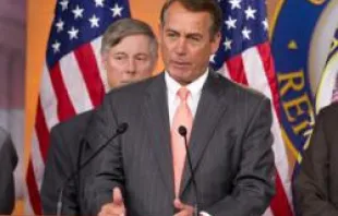  House Speaker John Boehner and Energy and Commerce Chairman Fred Upton (behind) at a press conference on March 10, 2011.  