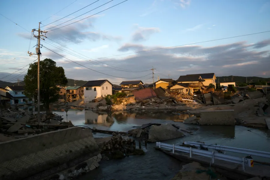 Houses sit partially submerged in floodwater in Kurashiki, Okayama, Japan, July 9, 2018. ?w=200&h=150