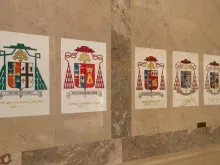 Coats of arms on display in the Cathedral of St. Matthew, Washington, after the removal of the arms of Theodore McCarrick. 