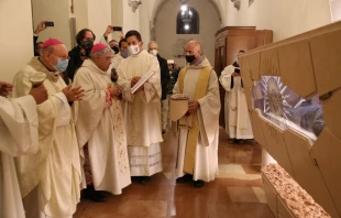 Bishop Marcello Semeraro presides over the closing of the tomb of Blessed Carlo Acutis in Assisi, Italy, Oct. 19. 2020.   Diocese of Assisi-Nocera Umbra-Gualdo Tadino.