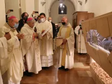 Bishop Marcello Semeraro presides over the closing of the tomb of Blessed Carlo Acutis in Assisi, Italy, Oct. 19. 2020. 