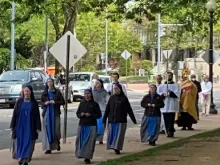 Eucharistic procession on Divine Mercy Sunday from Holy Comforter-St. Cyprian Catholic Church on Capitol Hill. 