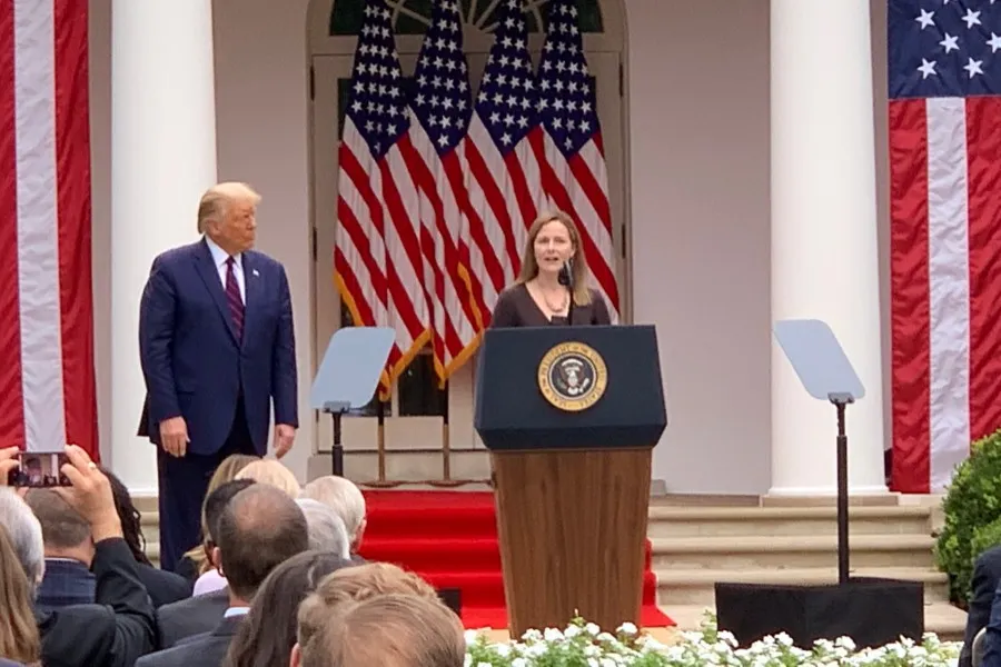 Judge Amy Coney Barrett speaking at the White House, Sept. 26, 2020. ?w=200&h=150