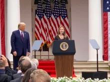 Judge Amy Coney Barrett speaking at the White House, Sept. 26, 2020. 