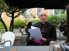 Bishop Dominique Rey during an April 23, 2013 interview at the Hotel Columbus in Rome. 