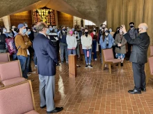 Archbishop Salvatore Cordileone of San Francisco gives a tour of the Cathedral of Saint Mary of the Assumption, May 24, 2021. Credit: Dennis Callahan/Catholic San Francisco.
