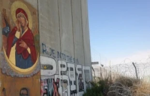 Icon of Mary written on wall dividing Israel and Palestine May 24, 2014   Alan Holdren/CNA