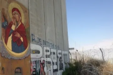 Icon of Mary written on wall dividing Israel and Palestine May 24 2014 Credi Alan Holdren CNA CNA