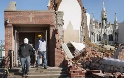 Workers begin to remove debris from the grounds of the 110-year-old St. Joseph's Catholic Church on March 1, 2012 in Ridgway, Illinois. ?w=200&h=150