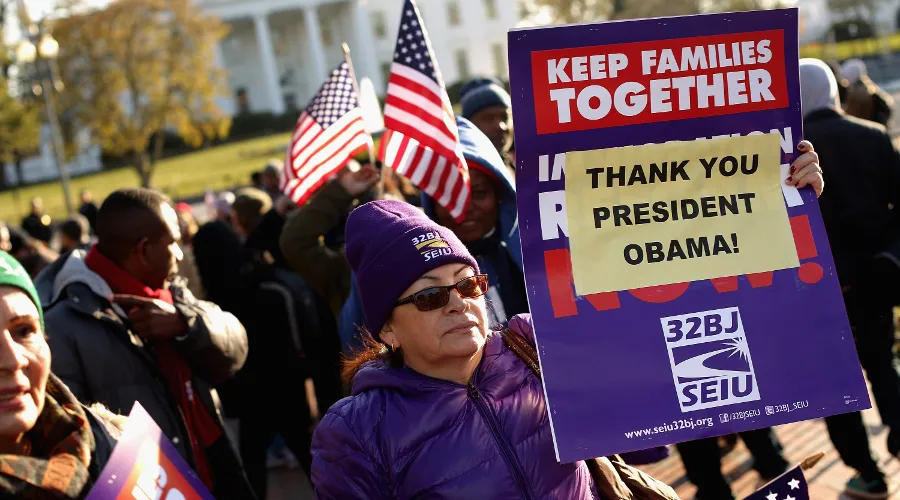 About 100 people gather to rally in support of President Barack Obama's executive action on immigration policy across from the White House Nov. 21, 2014. ?w=200&h=150