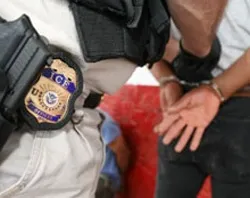 Immigrations and Customs Enforcement (ICE) officer escorting a man in handcuffs?w=200&h=150