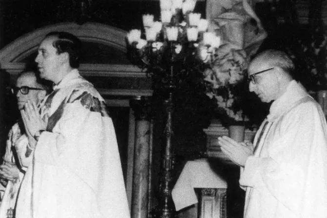 In an undated file photo Jorge Mario Bergoglio L celebrates Mass with the Jesuit superior general Pedro Arrupe R Credit Franco Origlia Getty Images CNA