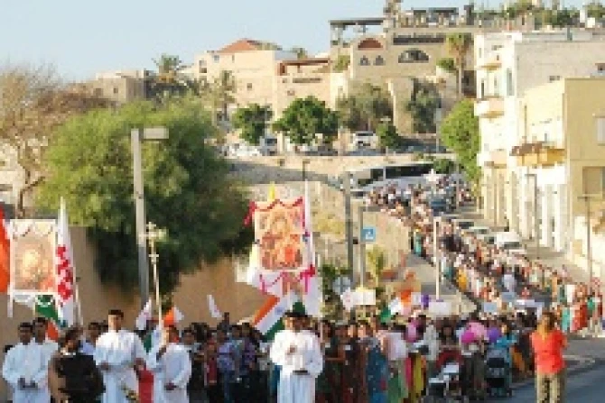 Indians at Marian Procession Holy Land US Catholic News Credit Friar Jayaseellan Pitchaimuthu OFM CNA 8 1 13