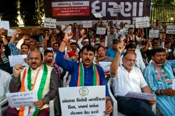 Indias Gujarat Congress Chief along with others Gujarat Congress supporters protest the governments Citizenship Amendment Bill in Ahmedabad Dec 11 2019 Credit Sam Panthaky AFP via Getty