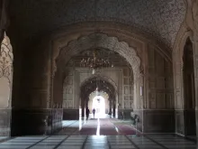 The interior of Lahore's Badshahi Mosque. 