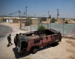 The wreckage of an Egyptian military vehicle after militants drove it through a security fence into Israel from Egypt on August 6, 2012. ?w=200&h=150