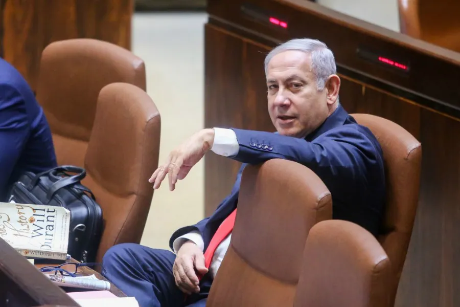 Israeli Prime Minister Benjamin Netanyahu attends the Knesset Plenary Hall session ahead of the vote on the National Law on late July 18, 2018. ?w=200&h=150
