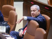 Israeli Prime Minister Benjamin Netanyahu attends the Knesset Plenary Hall session ahead of the vote on the National Law on late July 18, 2018. 