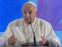 Pope Francis speaks to Italian bishops' conference meeting in Rome on May 24, 2021.