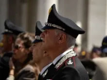 Italian Carabinieri police participate in a June 6, 2014 audience with Pope Francis. 