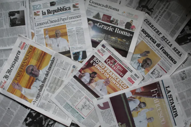 Italian papers on the election of Pope Francis Credit Marta Jimnez Ibez CNA CNA Vatican Catholic News 3 14 13