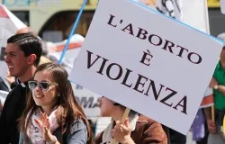 Participants in Italy's 2014 March for Life carry a sign reading "Abortion is Violence." ?w=200&h=150
