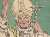 A frame from Marvel's comic book about Pope St. John Paul II.