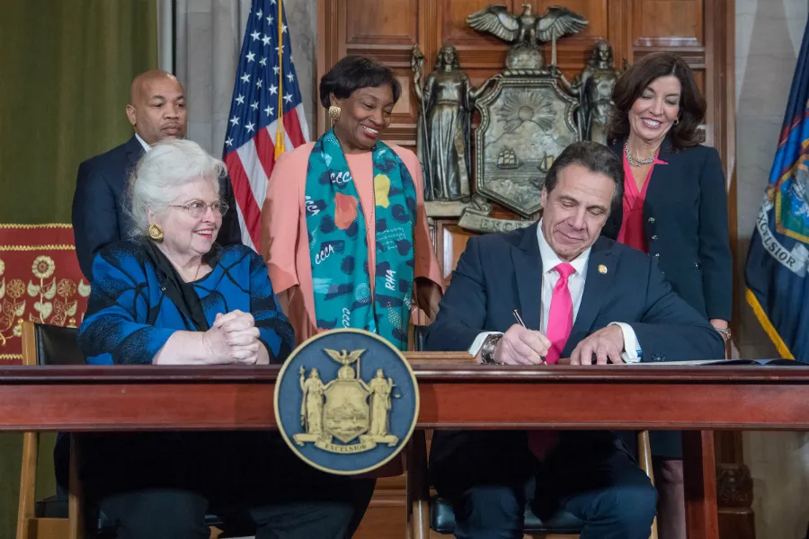 Governor Andrew M. Cuomo signs the Reproductive Health Act during a ceremony at the New York State Capitol in Albany, Jan. 22, 2019. ?w=200&h=150