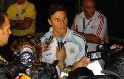 Javier 'Pupi' Zanetti speaks to the press after a match between Argentina and USA, June 8 2008. ?w=200&h=150