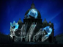Jellyfish projected on St. Peter's Basilica. Photography by David Doubilet, artistic rendering by Obscura Digital. Courtesy of Vulcan, Inc.