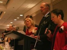 Joe Scheidler speaks at his Tribute Dinner on April 2, 2011. 