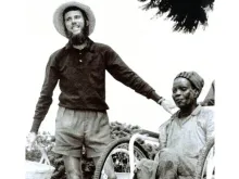 John Bradburne with Jeromia at the Mutemwa Leper Settlement. Photo courtesy of the John Bradburne Memorial Society.