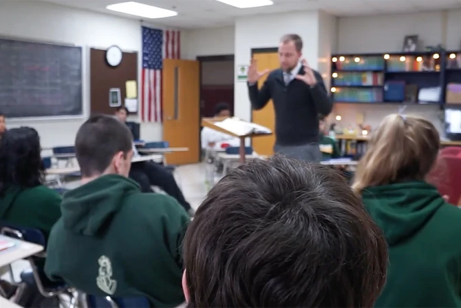 John Goerke teaches seniors at Bishop Sullivan screenshot CNA