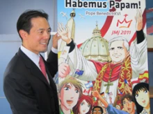 Jonathan Lin, Founder and CEO of Manga Hero, appears with "Habemus Papam!"