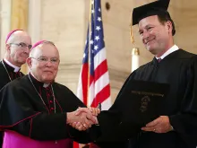 Supreme Court Justice Samuel Alito receives an honorus causa degree at St. Charles Borromeo Seminary from Archbishop Charles Chaput of Philadelphia, May 17, 2017. 