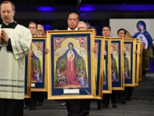A process of the Our Lady Help of Persecuted Christians icon during Mass at the 2018 Knights of Columbus convention. Courtesy photo.