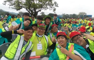 Korean youth pose during the closing mass for the 6th Asian Youth Day with Pope Francis on Aug. 17, 2014.   Walter Sanchez/CNA.