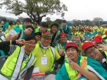 Korean youth pose during the closing mass for the 6th Asian Youth Day with Pope Francis on Aug. 17, 2014. 