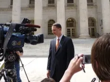 Kyle Duncan, attorney for Hobby Lobby, speaks to the press outside of the 10th Circuit Court of Appeals in Denver, May 23, 2013. 