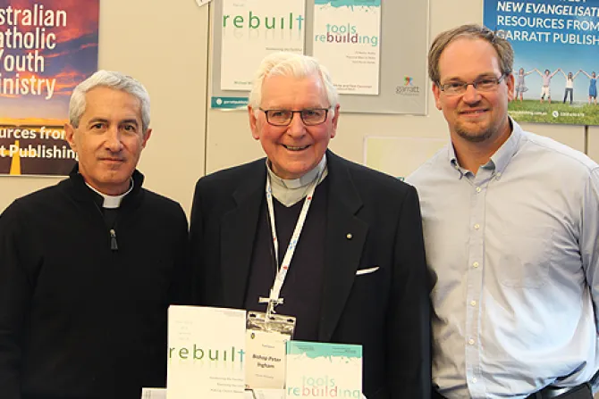 L R Fr Michael White Bishop Peter Ingham and Tom Corcoran at the PROCLAIM conference in Sydney on Aug 22 2014 Credit Australian Catholic Bishops Conference CNA 8 26 14