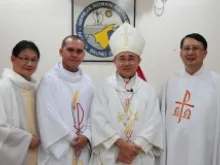 (L-R) Fr. Paul Shie, Fr. Arin Sugit, Bishop Cornelius Sim, and Fr. Robert Leong serve the roughly 20,000 Catholics who live in Brunei. 