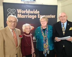 (L-R) John and Ann Betar, 2013 Longest Married Couple Project winners with Diane and Dick Baumbach, coordinators of the WWME project. ?w=200&h=150