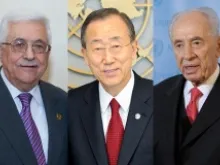 (L-R) Mahmoud Abbas, President of the State of Palestine, UN Secretary-General Ban Ki-moon, Shimon Peres, President of Israel. 