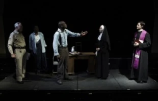 (L to R) Steve Gunning as Deputy Kilgore, John Menchion as Elmo Tate, John Brooks as Claude Newman, Maria Vargo as Sister Lucy and Andy Fitzgerald as Father Robert O'Leary.   gkctheatre.org.