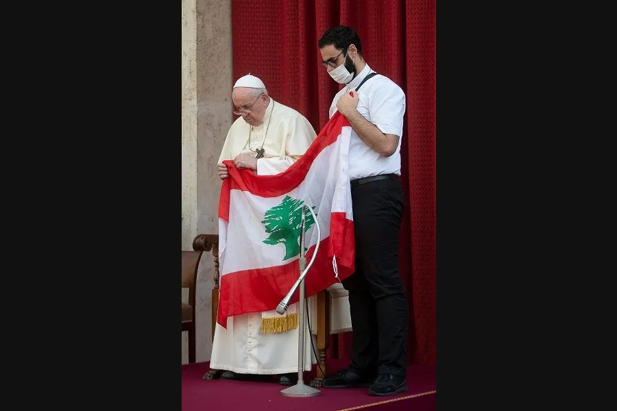 Pope Francis with Lebanese priest Fr. Georges Breidi at his general audience Sept. 2, 2020. Photo ?w=200&h=150