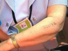 A number tattooed on the forearm of Lidia Maksimovic Bocarova, a survivor of the Auschwitz-Birkenau concentration camp. 
