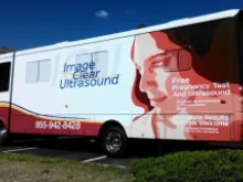 Life Choices' new ultrasound RV parked in Denver, Colorado on May 31, 2013. 