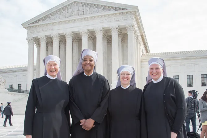 Little Sisters of the Poor 7 outside SCOTUS after oral arguments for their case against the HHS Mandate Credit Becket Fund for Religious Liberty CNA 4 14 16